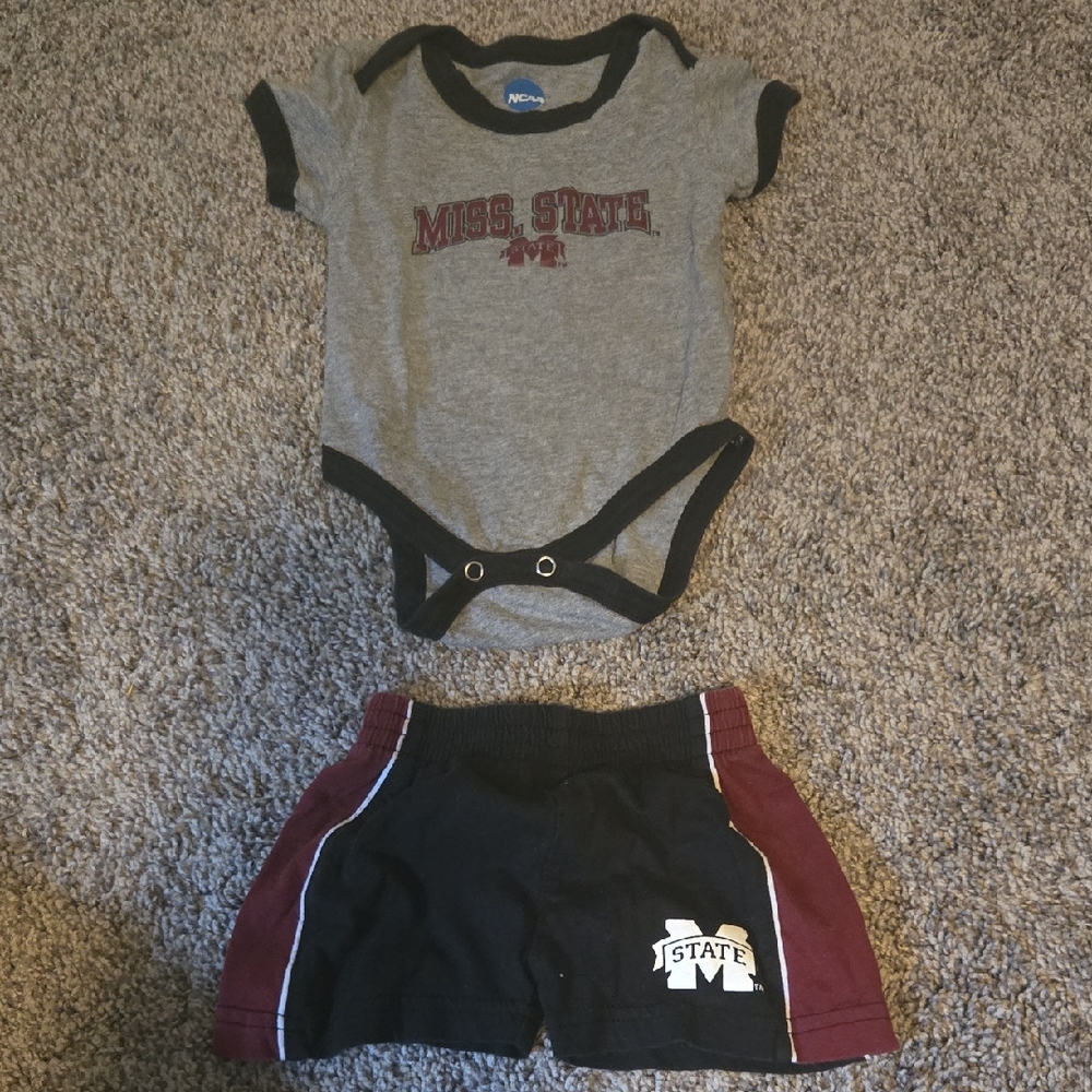 NCAA Grey Onesie with Maroon-Accent Black Shorts Set